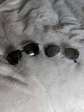 Aviator Sunglasses - Silver Frame with Dark Lenses - 2 Pairs